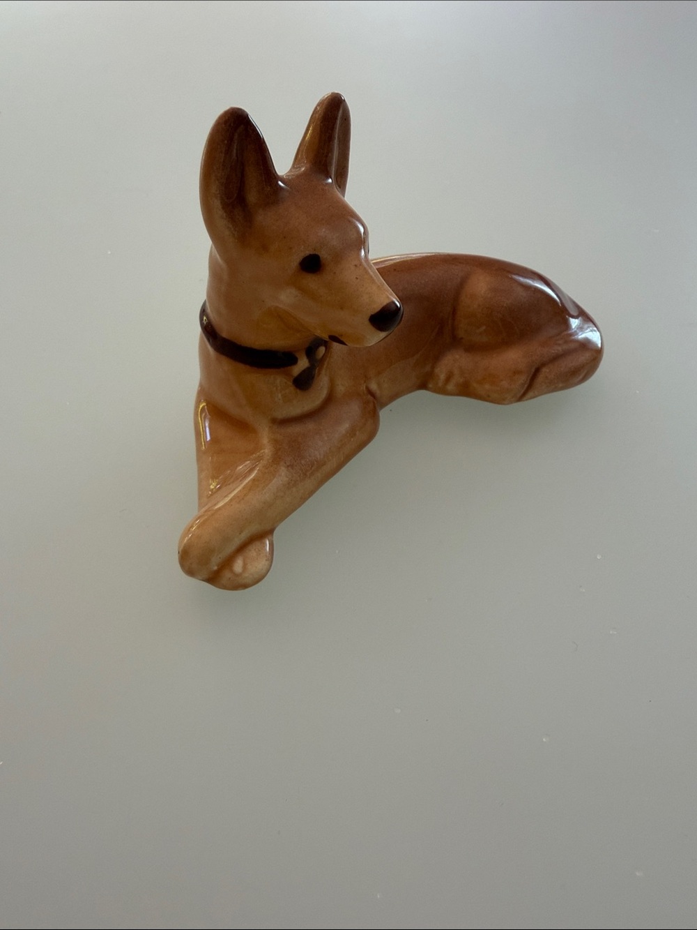 Vintage Walker Pottery resting German Shepard ceramic dog figurine decor 1940s